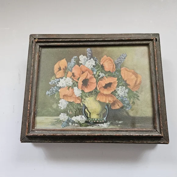 Vintage Jewelry Box Ornate Carved Wood Mirrored Vanity Keepsake Trinket - Picture 6 of 13